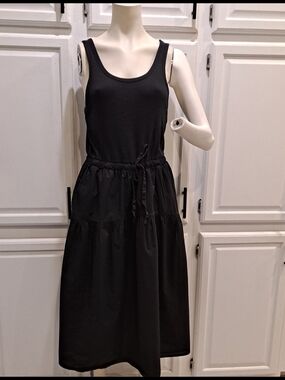 Nation LTD Black Tiered Ribbed Tank Midi Dress Organic Pima Cotton Large